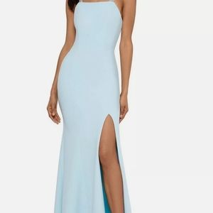 Betsy & Adam Women's Dress Aqua Blue Size 4 Embellished Draped Gown